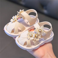 Zapatos de bebé con puntera con hebilla, suela suave antideslizante, sandalias para niños para uso doméstico y exterior  Beige