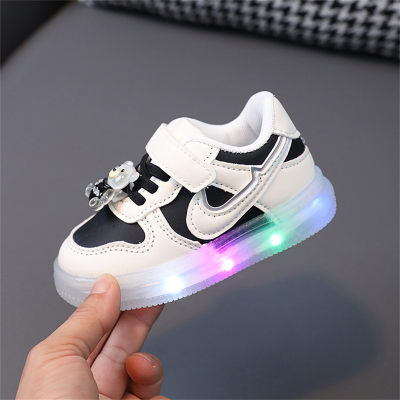 Light up sneakers leather casual shoes soft sole toddler shoes