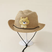 Sombrero de paja con aplique de oso para niños  café