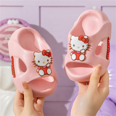 Sanrio-Zapatillas de perro con orejas grandes para niños y niñas, chanclas antideslizantes de fondo suave con dibujos animados de verano para niños