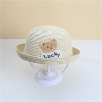 Rolled brim straw hat small bag cartoon bucket hat outdoor sunshade all-match fisherman hat  Beige