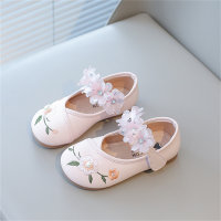 Zapatos de cuero pequeños bordados con viento, zapatos de princesa para niños.  Rosado