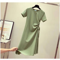 فستان بطية صدر أكمام قصيرة  أخضر