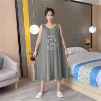 Large Size 300 Jin Loose Casual Versatile Knee-Length Sleeveless V-Neck Vest Pajama Dress  Gray