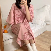 Pyjamas pour femmes d'été style coréen printemps et automne étudiant vêtements de maison à manches courtes dessin animé mignon femmes enceintes en vrac pyjamas pour femmes pour femmes d'été  Rose
