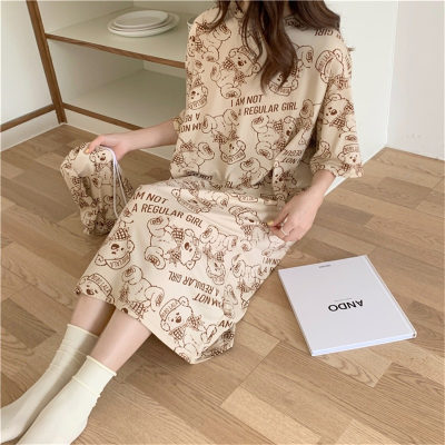 Pajamas for women summer Korean style spring and autumn student short-sleeved home clothes cute cartoon loose pregnant women women's pajamas for women summer