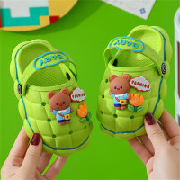 Anti-kick and non-slip soft sole children's slippers with closed toe and hole shoes with cute cartoon and poop feeling  Green