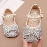 Soft-soled leather shoes for little girls with dress and crystal shoes  Silver