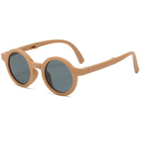 Toddler Retro round frame children's fashionable folding sunglasses  Coffee