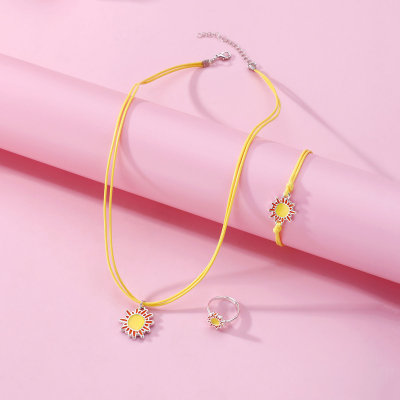 3 pcs Girls' Sunflower Style Necklace & Bracelet & Ring