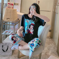 Micro-business popular pajamas for women summer short-sleeved trousers Snow White Mickey Cartoon Casual Home Wear Suit Manufacturer  Black