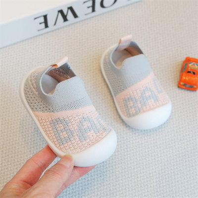 Spring and Autumn children's breathable soft-soled shoes baby cartoon letters fashion toddler shoes for boys and girls fly-woven mesh anti-collision shoes