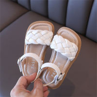 Fashionable woven children's shoes soft sole open toe princess shoes  Beige