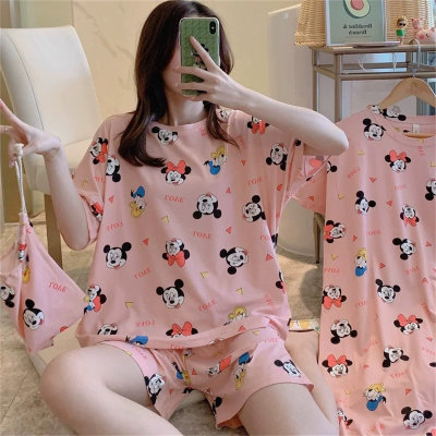 Pajamas for women summer loose plus size sweet and cute student short-sleeved shorts can be worn outside Korean style home clothes set