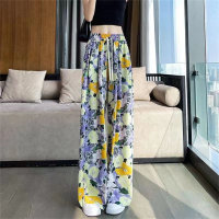 Floral wide-leg pants trendy sports pants thin loose large size mopping pants  Purple
