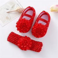 Baby Shoes Headband Set 3D Flower Princess Shoes  Red