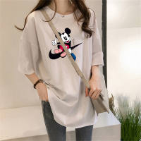 Women's Checkered Mickey Mouse Loose Top  White