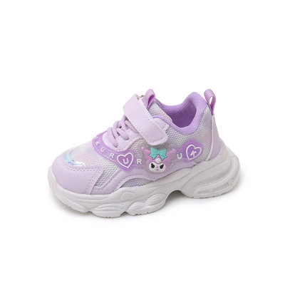 2024 Spring and Autumn New Princess Shoes Girls Super Soft Sports Shoes Children's Net Shoes Fashionable Lighting Soft Soled Running Shoes Trendy