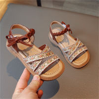 Zapatos de princesa con lazo, zapatos planos de playa para niños  marrón