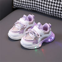 Ilumine sapatos esportivos luminosos superfície de couro tênis de corrida para bebês  Roxa
