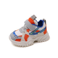 حذاء رياضي بشريط لاصق للأطفال الصغار من جلد البولي يوريثان بأربطة ملونة  برتقالي