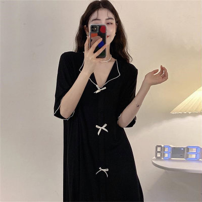 300 pounds loose, comfortable, casual short-sleeved V-neck sexy thin home wear pajama dress