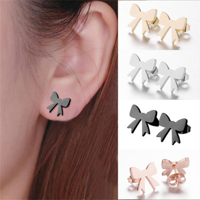 Korean French stainless steel simple earrings ins small fresh personality girls bow earrings wholesale jewelry