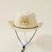 Sombrero de paja con aplique de oso para niños  Beige