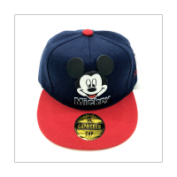 Visor color block rubber label Mickey head flat brim baseball cap  Blue