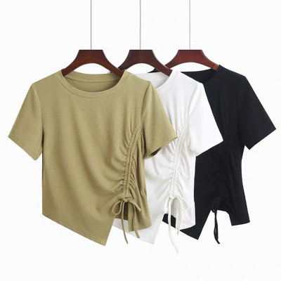 Solid color fashionable slimming and versatile age-reducing flesh-covering T-shirt