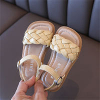 Fashionable woven children's shoes soft sole open toe princess shoes  Yellow