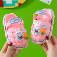 Anti-kick and non-slip soft sole children's slippers with closed toe and hole shoes with cute cartoon and poop feeling  Pink