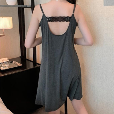 300 Jin loose thin V-neck sexy splicing slit suspender pajamas dress