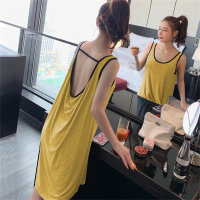 300 pounds extra large size pure lust style summer dress sexy backless design loose thin vest pajama dress for women  Yellow