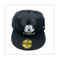 Visor color block rubber label Mickey head flat brim baseball cap  Black