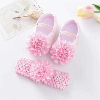 Zapatos de bebé Conjunto de diadema Zapatos de princesa de flores 3D