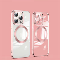 Suitable for Apple 15 ProMAX mobile phone case, transparent magnetic magsafe wireless charging iPhone 14 TPU sheath  Pink