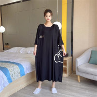 Vestido de pijama informal de manga corta, fino, holgado, de talla grande, estilo perezoso y gordo, 300 libras  Negro