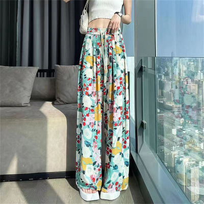 Floral wide-leg pants trendy sports pants thin loose large size mopping pants