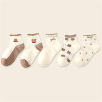5PCS Children's Socks Women's Spring and Summer Thin Mesh Korean Style Sports Socks for Boys and Girls  Khaki