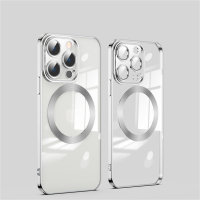 Adults suitable for Apple 15ProMAX mobile phone case transparent magnetic suction  Silver