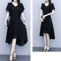 Women's solid color irregular temperament twisted silk dress  Black