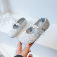 Zapatos de princesa, zapatos de cristal, zapatos pequeños de cuero, zapatos de rendimiento para niños.  Plata
