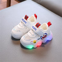 2023 spring and autumn new style 0-1-2-3 year old male and female baby mesh shoes cartoon soft sole non-slip toddler shoes flashing shoes  White