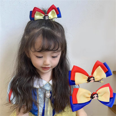 Children's Snow White Hair Clip Girls' Cute Bow Tiara Baby Back Head Hair Clip Girl's Top Clip Hair Accessory