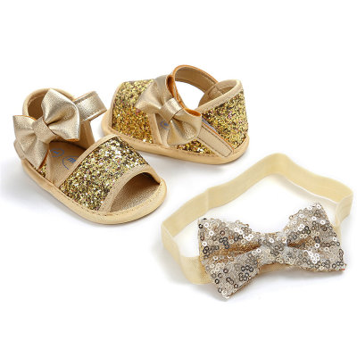 Baby Solid Color Sequin Bow Baby Shoes