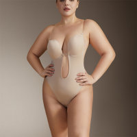 European and American one-piece underwear, tummy-controlling corset, invisible bra, body-shaping straps, backless evening dress, one-piece body-shaping garment  Beige