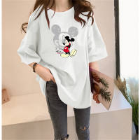 Verano 2024 nueva camiseta blanca suelta de manga corta Mickey mujer Mickey Mouse patrón estampado estudiante top ropa de moda  Blanco