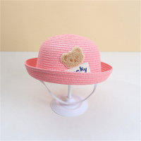 Cappello da pescatore versatile con visiera in paglia a tesa riccia, borsa piccola, cappello da bacino in cartone animato, ombrellone da esterno  Rosa caldo
