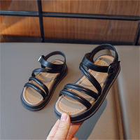 Sandalias con punta abierta y suela blanda para niños medianos y grandes. Sandalias romanas.  Negro